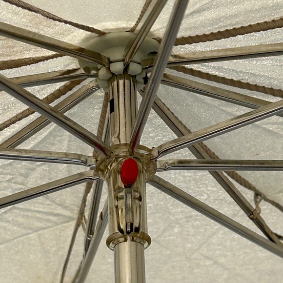 Vtg Knirps Compact Travel Umbrella with Sleeve 35" Neutral Beige Silver Handle - Picture 6 of 8